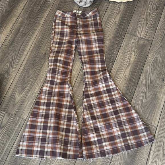 Free people just float on by brown plaid super flared pants - Picture 1 of 11